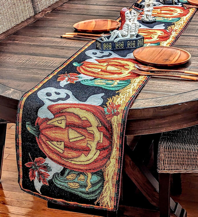 DaDa Bedding Halloween Pumpkins Table Runner, Harvest Orange Tapestry (12914) - DaDa Bedding Collection