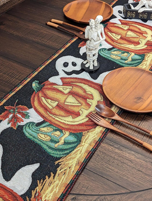 DaDa Bedding Halloween Pumpkins Table Runner, Harvest Orange Tapestry (12914) - DaDa Bedding Collection