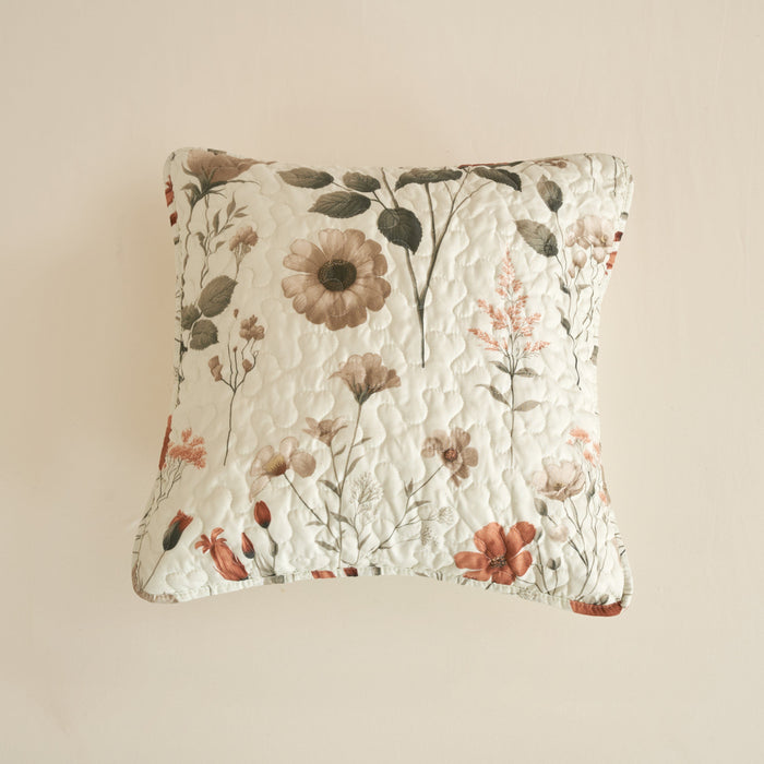 Enchanted Meadow Throw Pillow Covers - Set of 2, Zippered Floral Design in Beige, Rose, and Soft Green, Premium Soft Microfiber, Decorative Throw Pillow Shams 18x18 Inches (18" x 18" Set of 2) - DaDa Bedding Collection