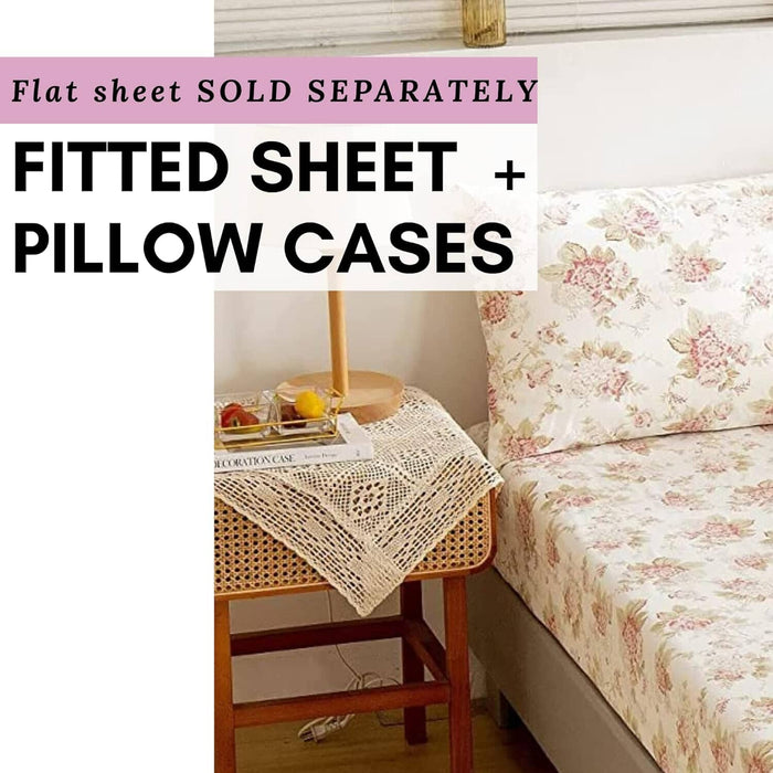 DaDa Bedding Hint of Mint Dainty Cottage Floral Roses Cotton Fitted Sheet w/ Pillow Case (3036) - DaDa Bedding Collection