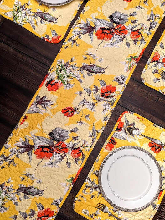 DaDalogy Bedding Sunshine Yellow Floral Vintage Hummingbirds Garden Table Runner (925) - DaDa Bedding Collection