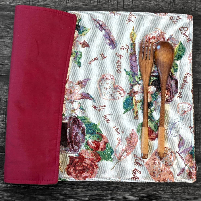 DaDa Bedding Set of 4-Pieces Sweet Love Notes Pink Floral Tapestry Dining Table Placemats 13” x 19”