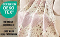 DaDalogy Cotton Patchwork Throw Blanket with floral and blush pink design, certified Oeko-Tex, easy wash, 50 x 60.