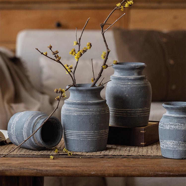 Handmade Gray Clay Pottery Vase (Shipping fees may apply)