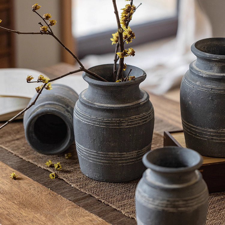 Handmade Gray Clay Pottery Vase (Shipping fees may apply)
