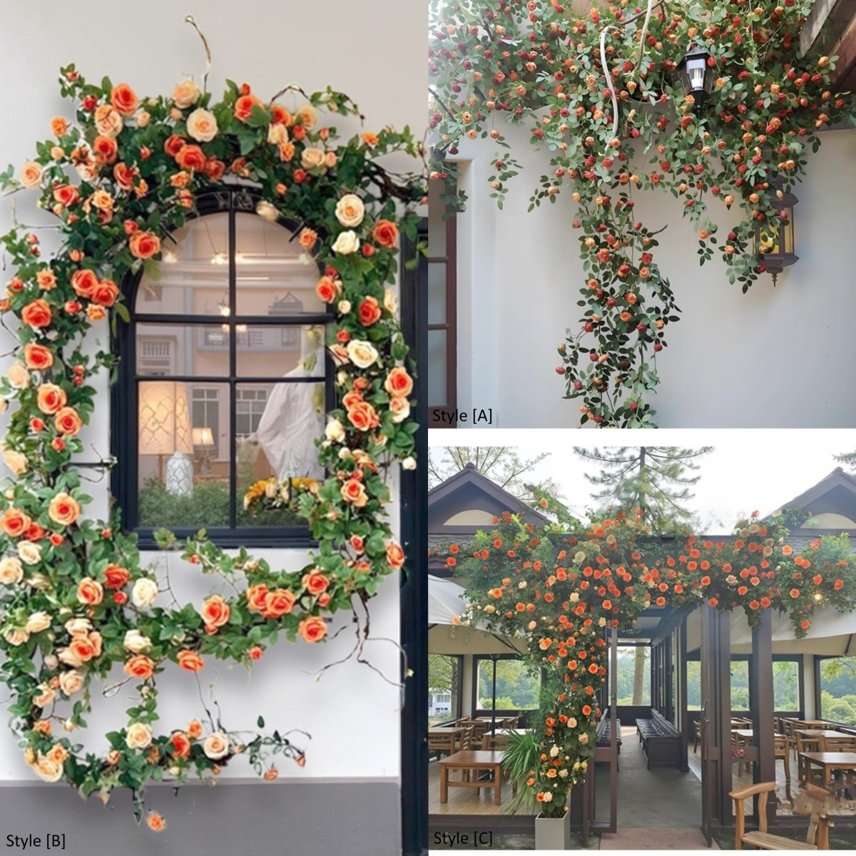 Orange Rose Vine Wall Décor Roses for Trellis and Backdrop (Shipping fees may apply)