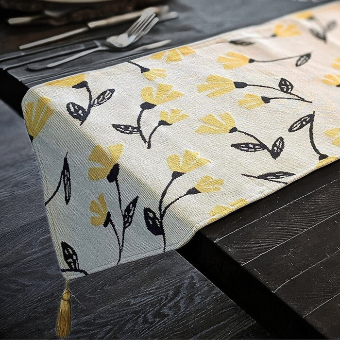 DaDa Bedding Yellow Fleur Floral Garden Woven Tapestry Dining Table Runner (18112) - DaDa Bedding Collection