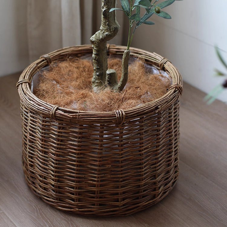 Rustic Round Wicker Planter with Liner (Shipping fees may apply)