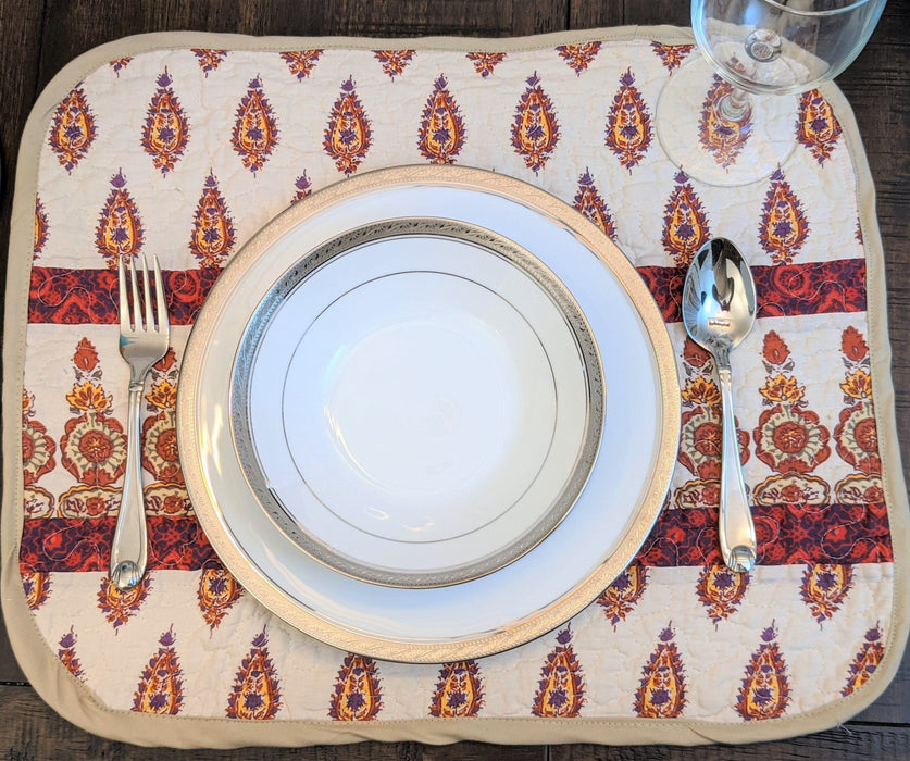 DaDa Bedding Set of 6-Pieces Hand-Made Placemats Cotton Bohemian Moroccan Tear Drop Rubies Paisley Floral Patchwork Table Mats (JHW653) - DaDa Bedding Collection