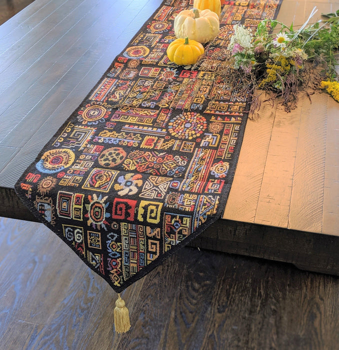 DaDa Bedding Ethnic Ornaments Geometric Black Elegant Woven Tapestry Dining Table Runner (18118) - DaDa Bedding Collection