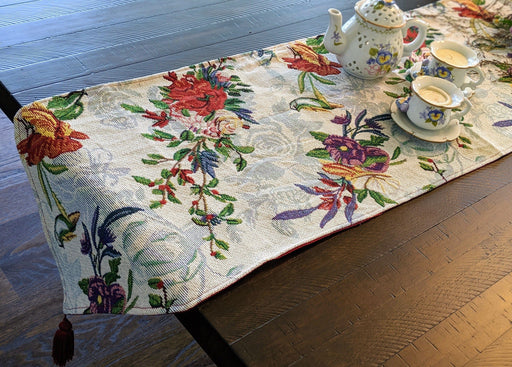 DaDa Bedding Floral Roses Tropical Paradise Birds Woven Tapestry Dining Table Runner (18116) - DaDa Bedding Collection