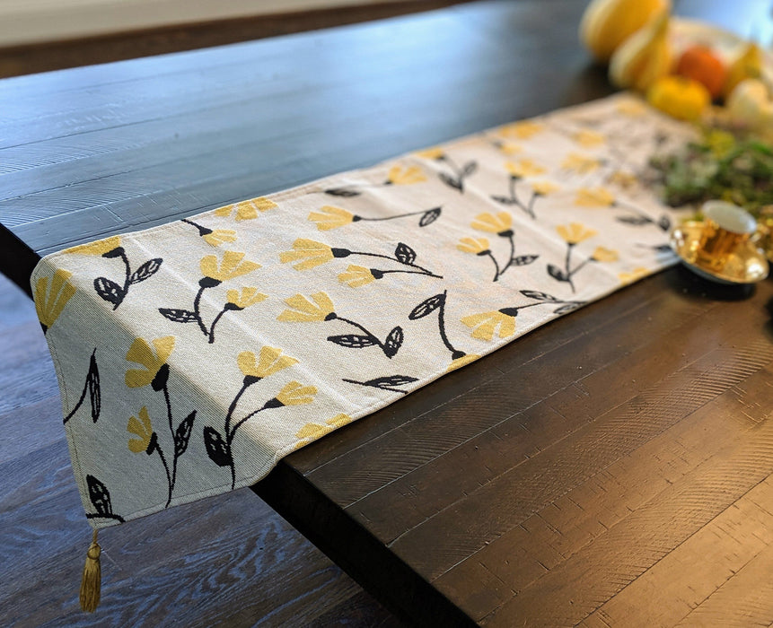 DaDa Bedding Yellow Fleur Floral Garden Woven Tapestry Dining Table Runner (18112) - DaDa Bedding Collection