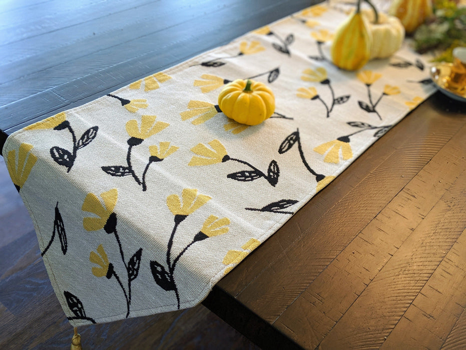 DaDa Bedding Yellow Fleur Floral Garden Woven Tapestry Dining Table Runner (18112) - DaDa Bedding Collection
