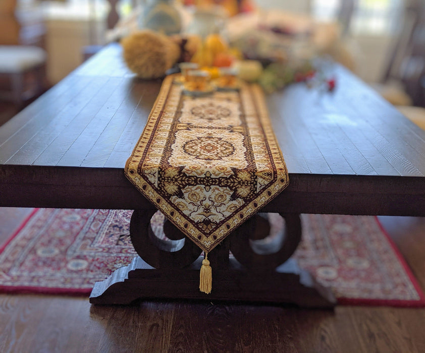 DaDa Bedding Golden Persian Style Rug Floral Brown Elegant Woven Tapestry Dining Table Runner (18119) - DaDa Bedding Collection