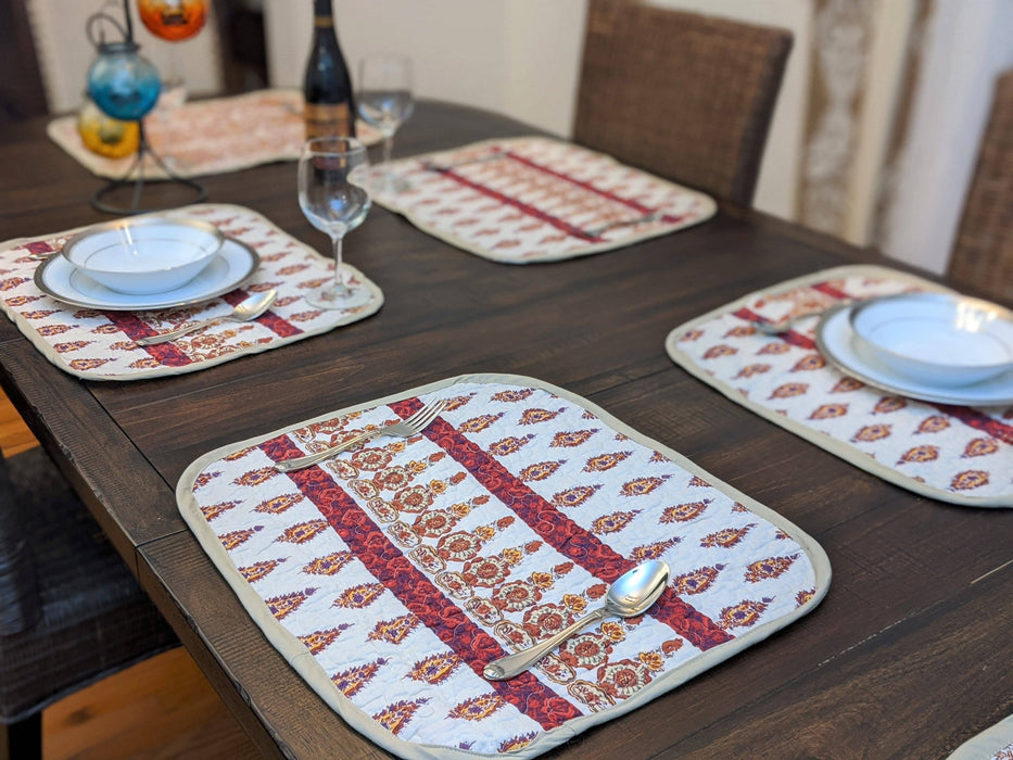 DaDa Bedding Set of 6-Pieces Hand-Made Placemats Cotton Bohemian Moroccan Tear Drop Rubies Paisley Floral Patchwork Table Mats (JHW653) - DaDa Bedding Collection