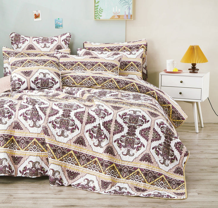 DaDa Bedding Majestic Oriental Kilim Bedspread - Royal Persian Traditional Design Intricate Ornate Ornament Print Coverlet w/ Shams - DaDa Bedding Collection