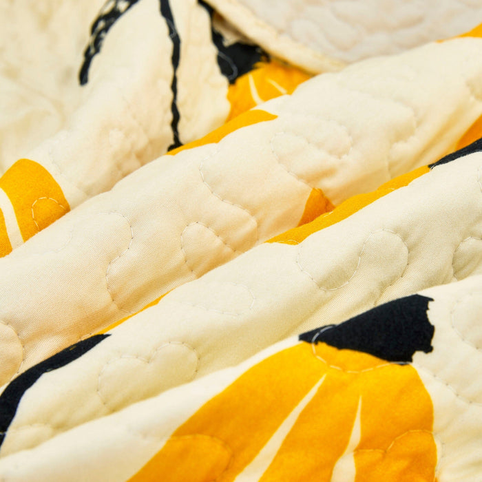 DaDa Bedding Botanical Floral Throw Blanket - Quilted Yellow Fleur Golden Orange Spring Time Tulips - Scalloped Edges Bright Vibrant Ivory Cream - 50 x 60 - DaDa Bedding Collection