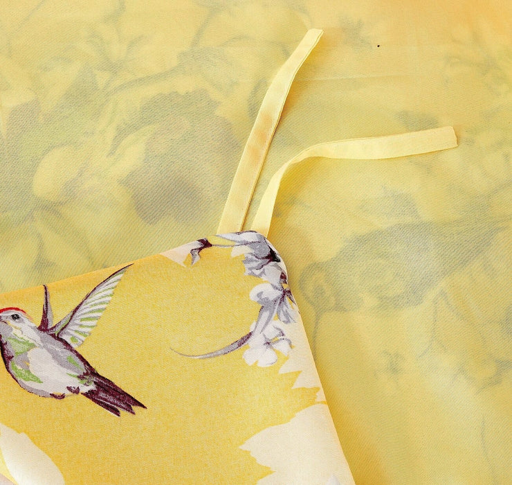 DaDa Bedding Sunshine Yellow Hummingbirds Floral Duvet Cover & Fitted Flat Bed Sheets Set w/ Pillow Cases Window Valances (925) - DaDa Bedding Collection