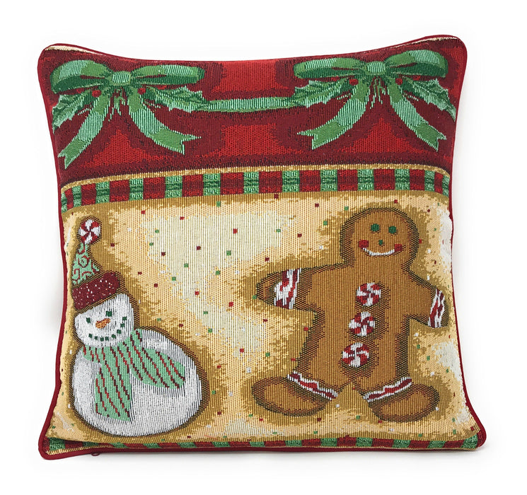 DaDa Bedding Set of 4 Pieces - Magical Santa Snowman Gingerbread Christmas Holiday Tapestry Throw Pillow Covers Bundle Pack - 16" x 16" - DaDa Bedding Collection