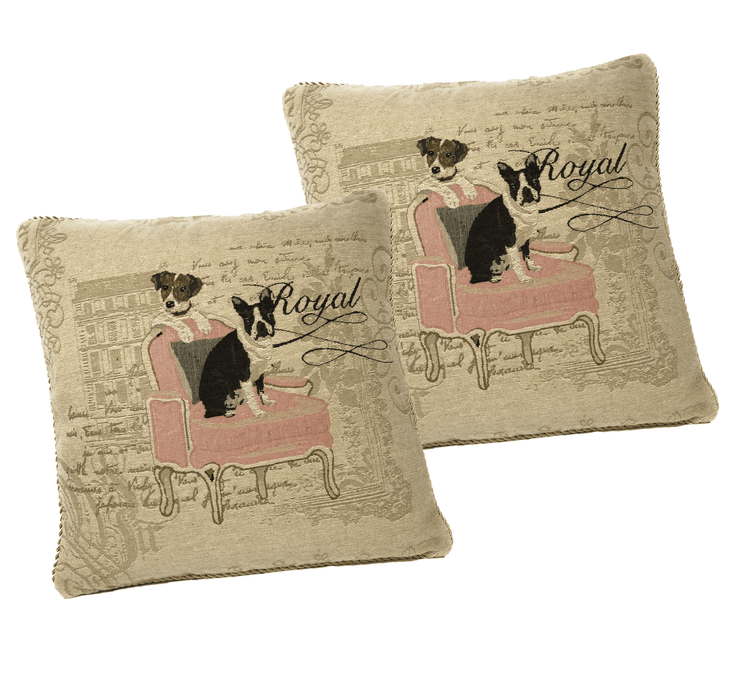 DaDa Bedding Set of 2-Pieces Royal Dogs Bulldog Beagle Tapestry Throw Pillow Covers w/ Inserts, 18" x 18" - DaDa Bedding Collection