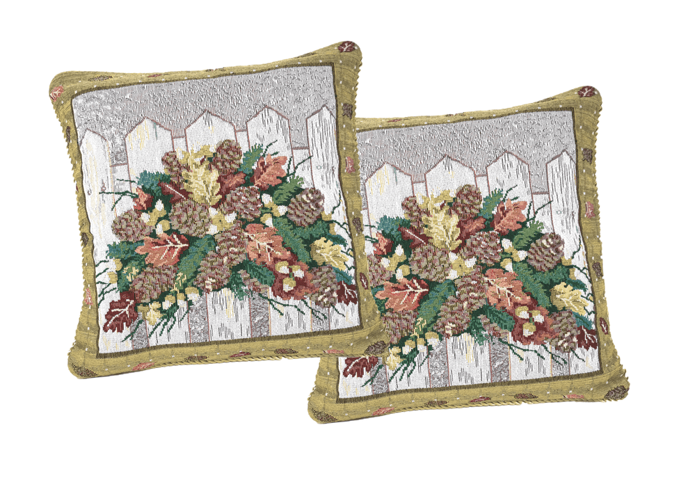 DaDa Bedding Set of 2-Pieces Festive Holiday Fiesta Floral Botanical Tapestry Throw Pillow Covers w/ Inserts - 18" x 18" - DaDa Bedding Collection