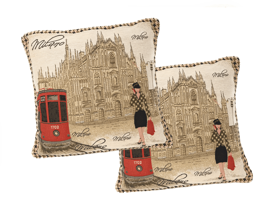 DaDa Bedding Set of 2-Pieces Postcard Milan Tapestry Throw Pillow Covers w/ Pillow Inserts, 18" x 18" - DaDa Bedding Collection