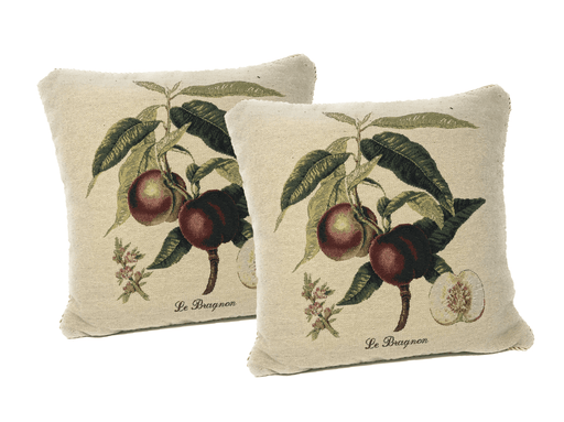 DaDa Bedding Set of 2-Pieces Nectarine Fruits Garden Tapestry Throw Pillow Covers w/ Inserts - 18" x 18" - DaDa Bedding Collection