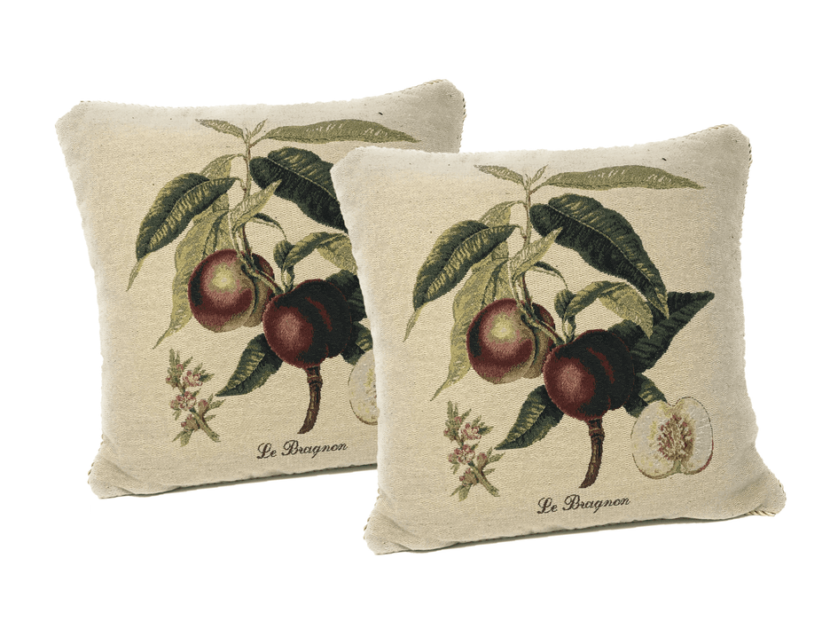 DaDa Bedding Set of 2-Pieces Nectarine Fruits Garden Tapestry Throw Pillow Covers w/ Inserts - 18" x 18" - DaDa Bedding Collection