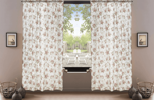 DaDa Bedding Set of 2-Pieces Hint of Mint Dainty Floral Pink Roses Cottage Sheer Window Panel Curtains (JHW3036) - DaDa Bedding Collection