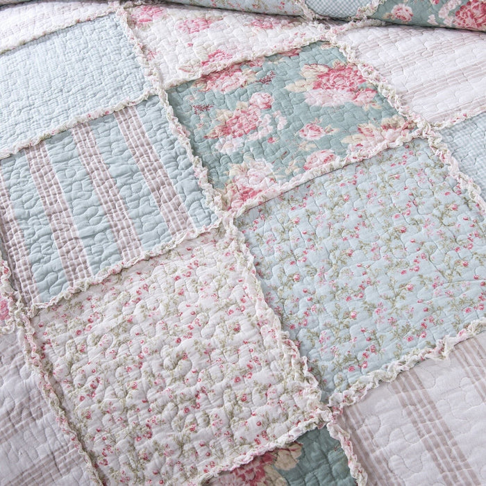 DaDalogy Bedding Bed in a Bag Bundle Set - Hint of Mint Cottage Floral Pastel Patchwork Bedspread Set (JHW3036) - DaDa Bedding Collection