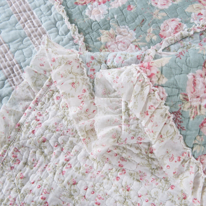 DaDalogy Bedding Bed in a Bag Bundle Set - Hint of Mint Cottage Floral Pastel Patchwork Bedspread Set (JHW3036) - DaDa Bedding Collection