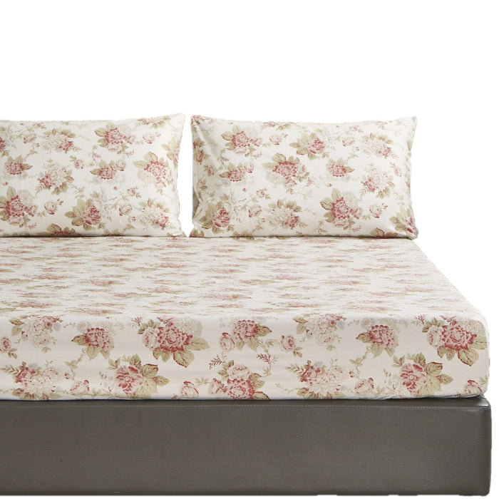 DaDa Bedding Hint of Mint Dainty Cottage Floral Roses Cotton Fitted Sheet w/ Pillow Case (3036) - DaDa Bedding Collection