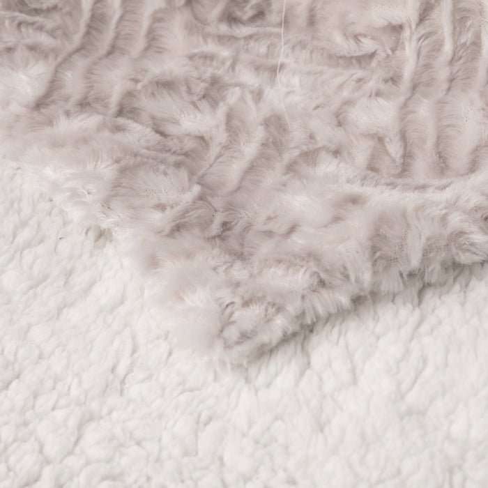 DaDalogy Bedding Lavender Grey Faux Fur Throw Blanket - Dreamy Geometric Embossed Sherpa Backside - Super Soft Warm Cozy Plush Fluffy - DaDa Bedding Collection
