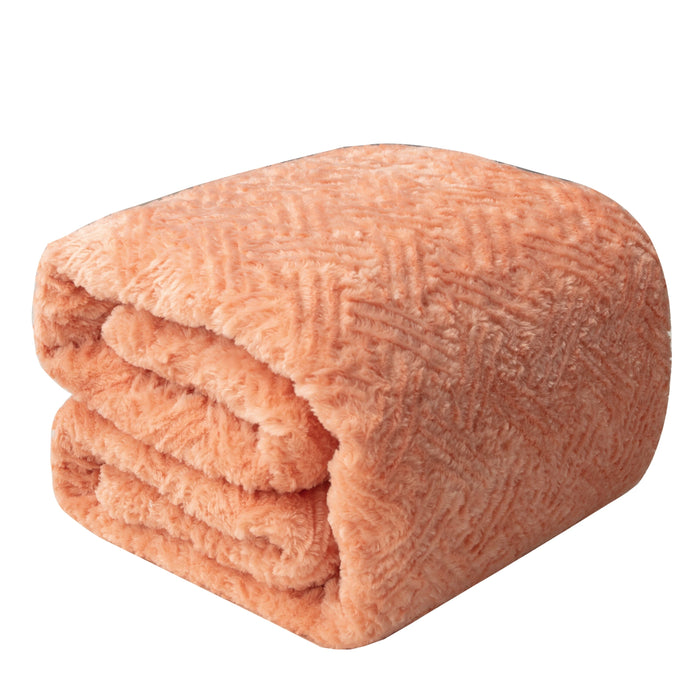 DaDa Bedding Coral Peach Rose Faux Fur Throw Blanket - Dreamy Geometric Embossed Sherpa Backside - Super Soft Warm Cozy Plush Fluffy - DaDa Bedding Collection