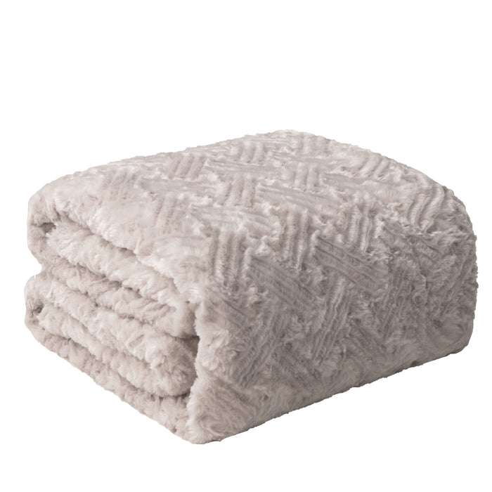 DaDalogy Bedding Lavender Grey Faux Fur Throw Blanket - Dreamy Geometric Embossed Sherpa Backside - Super Soft Warm Cozy Plush Fluffy - DaDa Bedding Collection