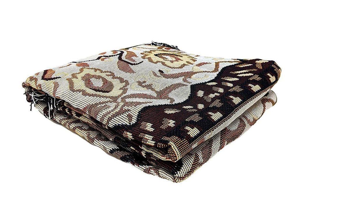 DaDa Bedding Elegant Tapestry Throw Blanket, Golden Persian Style Rug Ornate Floral - 50” x 60” (7175) - DaDa Bedding Collection