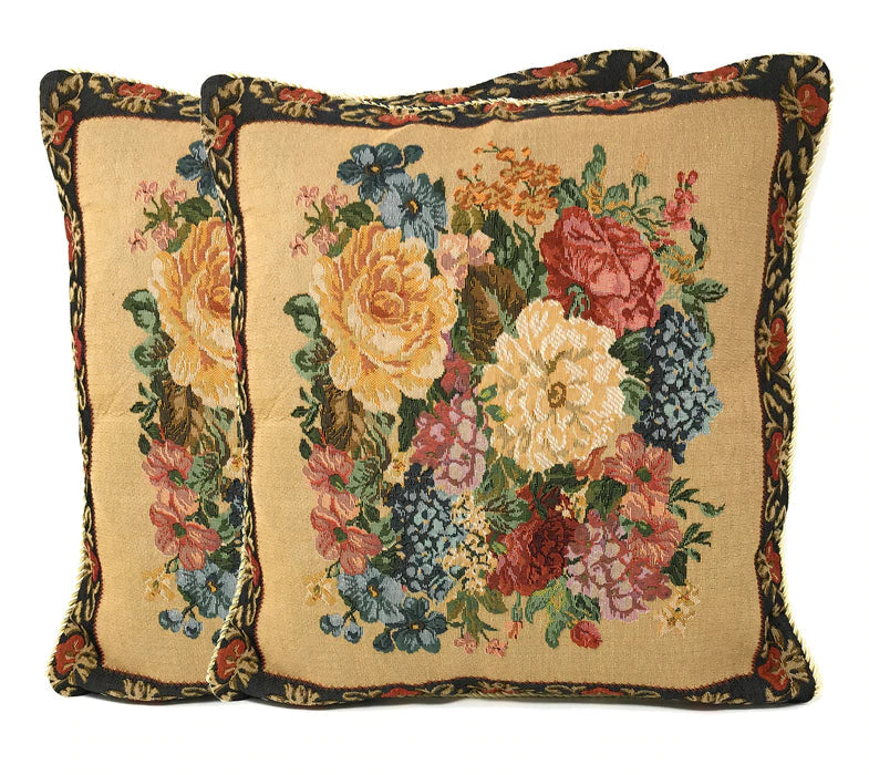 DaDa Bedding Breath of Spring Dark Border Floral Elegant Throw Pillow Cushion Cover 18" x 18" - DaDa Bedding Collection