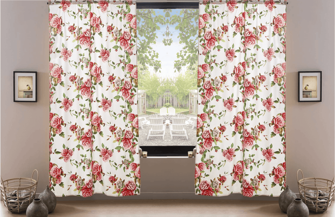 DaDa Bedding Set of 2-Pieces Romantic Roses Pink Floral Sheer Window Panel Curtains (JHW-879) - DaDa Bedding Collection