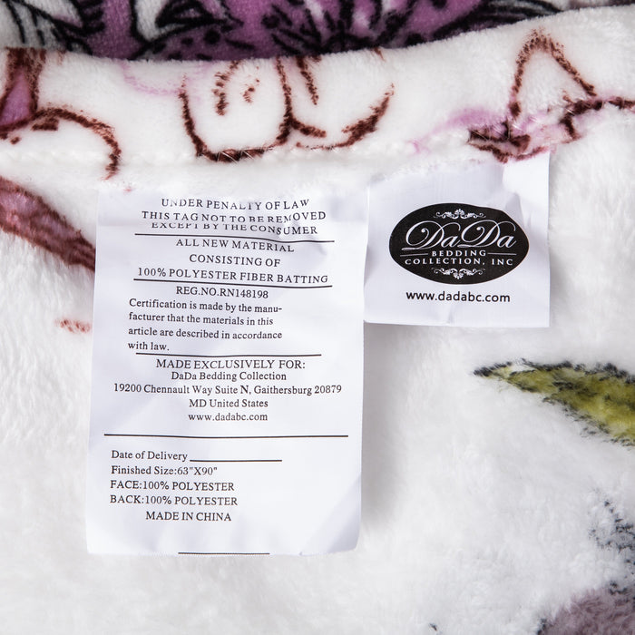 DaDa Bedding Floral Blossoms Spring Cottage Birds Soft Fleece Throw Blanket (XY1010) - DaDa Bedding Collection