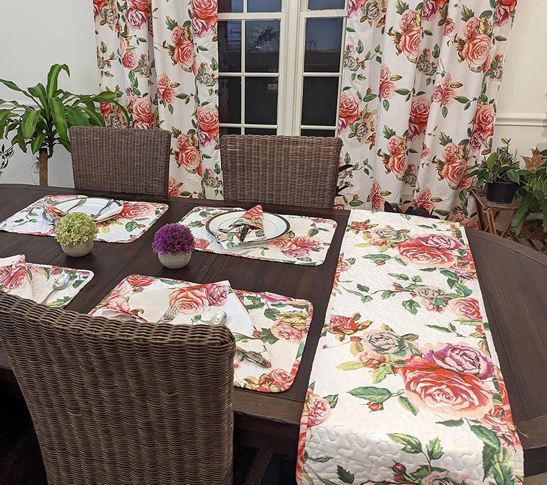 DaDa Bedding Set of 2-Pieces Romantic Roses Pink Floral Sheer Window Panel Curtains (JHW-879) - DaDa Bedding Collection