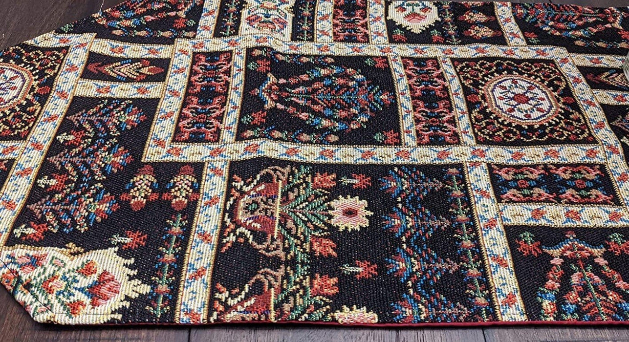 DaDalogy Bedding Elegant Woven Mughal Floral Tapestry Table Runner, Dark Noir Botanical Vintage Fleur (18197) - DaDa Bedding Collection