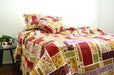 DaDa Bedding Cottage Red Floral Garden Scalloped Cotton Patchwork Quilted Bedspread Set (DXJ103269) - DaDa Bedding Collection