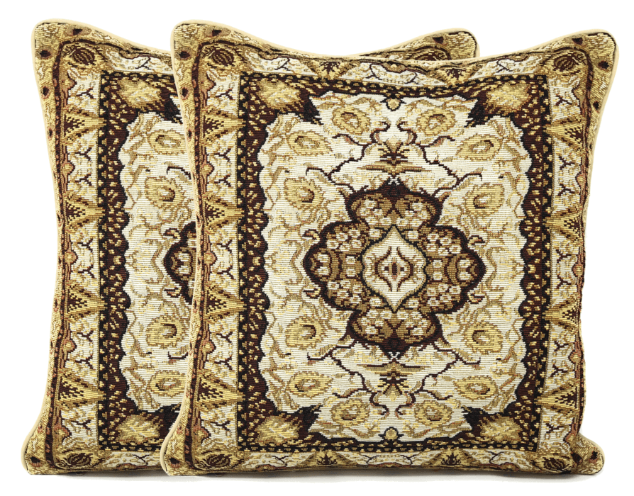 DaDa Bedding Set of 8 Pieces Persian Style Rug Golden Floral Table Woven Tapestry - 4 Placemats, 2 Table Runners, 2 Throw Pillow Covers (18119) - DaDa Bedding Collection