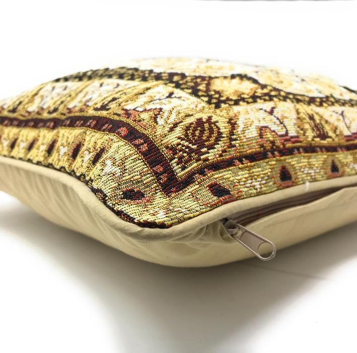 DaDa Bedding Set of 8 Pieces Persian Style Rug Golden Floral Table Woven Tapestry - 4 Placemats, 2 Table Runners, 2 Throw Pillow Covers (18119) - DaDa Bedding Collection