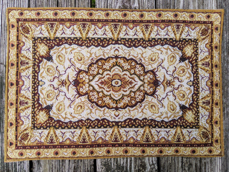 DaDa Bedding Set of 4-6 Pieces Royal Persian Style Rug Golden Brown Floral Tapestry Placemats 13” x 19” (18119) - DaDa Bedding Collection