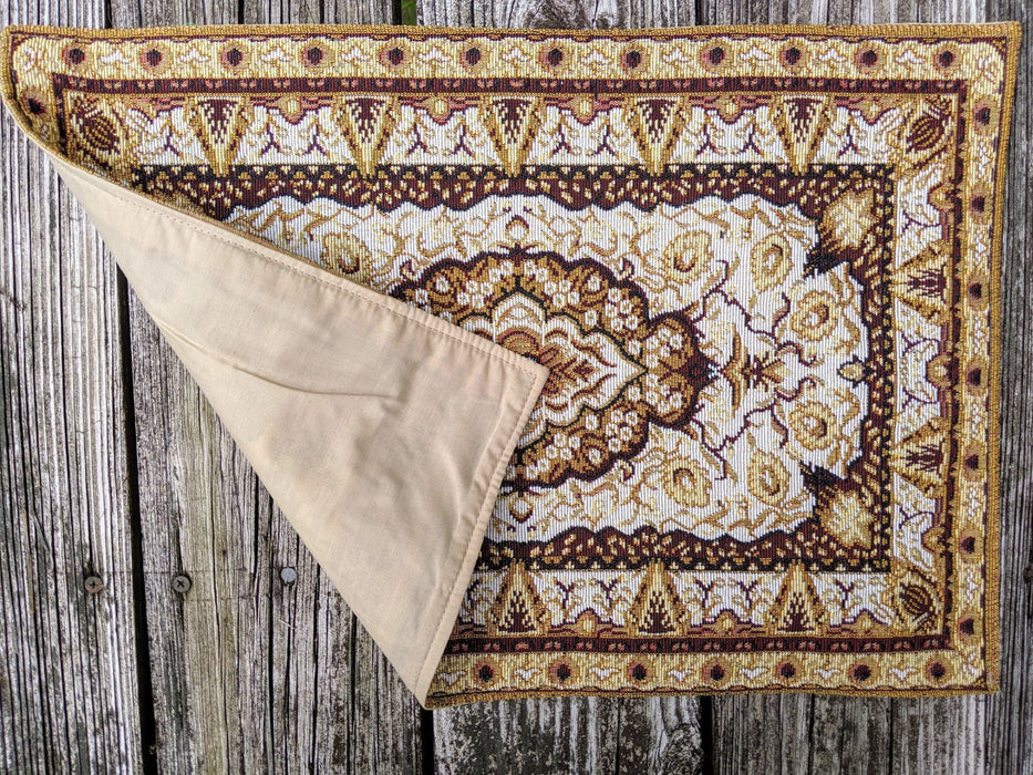 DaDa Bedding Set of 8 Pieces Persian Style Rug Golden Floral Table Woven Tapestry - 4 Placemats, 2 Table Runners, 2 Throw Pillow Covers (18119) - DaDa Bedding Collection
