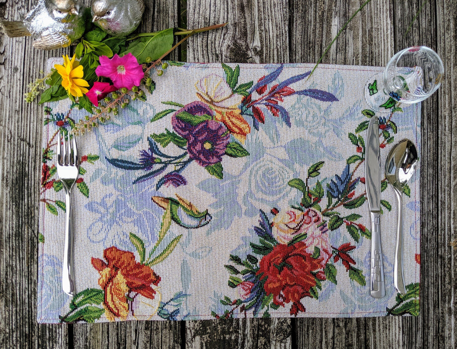 DaDa Bedding Set of 4-Pieces Tropical Sky Blue Birds Floral Tapestry Dining Table Placemats 13” x 19” (18116) - DaDa Bedding Collection