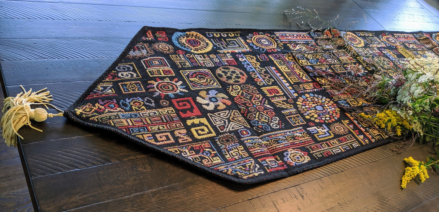 DaDa Bedding Ethnic Ornaments Geometric Black Elegant Woven Tapestry Dining Table Runner (18118) - DaDa Bedding Collection