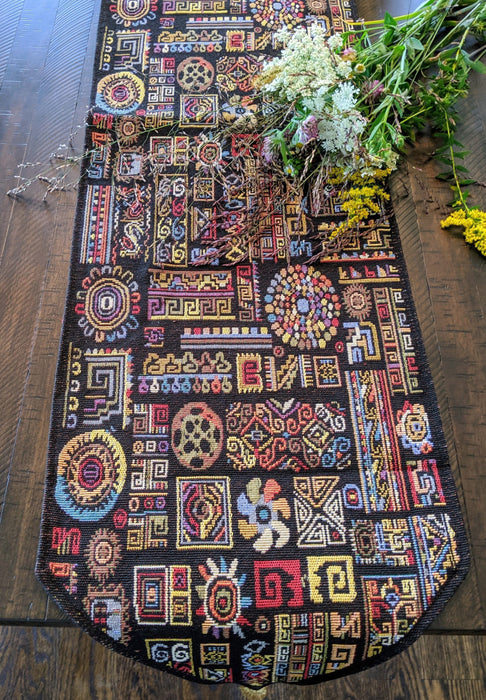 DaDa Bedding Ethnic Ornaments Geometric Black Elegant Woven Tapestry Dining Table Runner (18118) - DaDa Bedding Collection