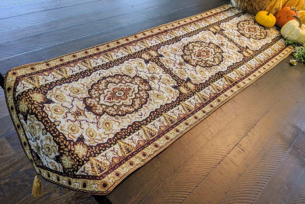 DaDa Bedding Golden Persian Style Rug Floral Brown Elegant Woven Tapestry Dining Table Runner (18119) - DaDa Bedding Collection